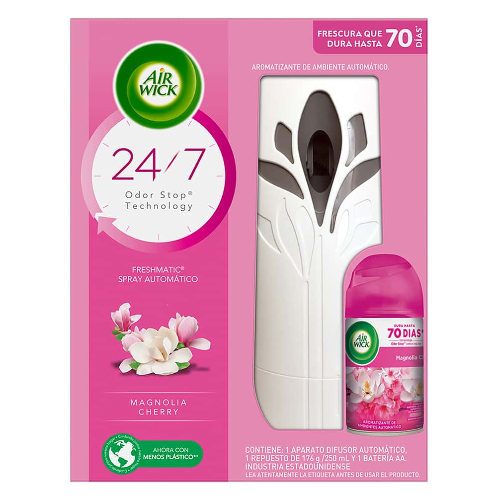 AIR WICK® FRESHMATIC® AROMARIZANTE DE AMBIENTE AUTOMÁTICO MAGNOLIA CHERRY, APARATO DIFUSOR AUTOMÁTICO Y REPUESTO DE 250 mL