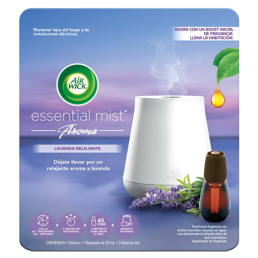 AIR WICK ® ESSENTIAL MIST® LAVANDA RELAJANTE, 1 APARATO DIFUSOR DE FRAGANCIAS Y 1 REPUESTO DE 20mL 