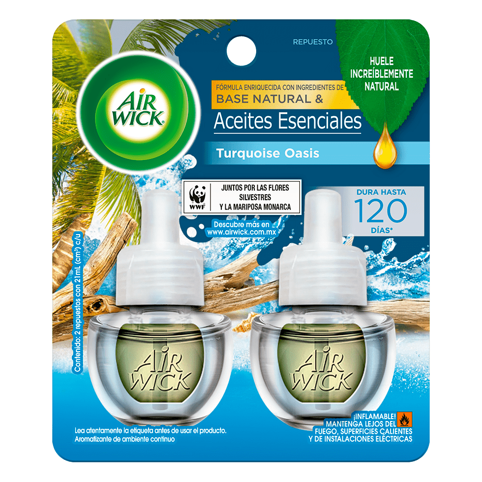 AIR WICK® AROMTAIZANTE DE AMBIENTE CONTINUO TURQUOISE OASIS 2 REPUESTOS 20 ML C/U