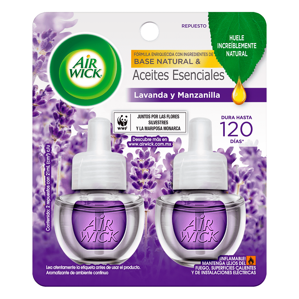 AIR WICK® AROMATIZANTE DE AMBIENTE CONTINUO LAVANDA Y MANZANILLA 2 REPUESTOS 20 ML C/U