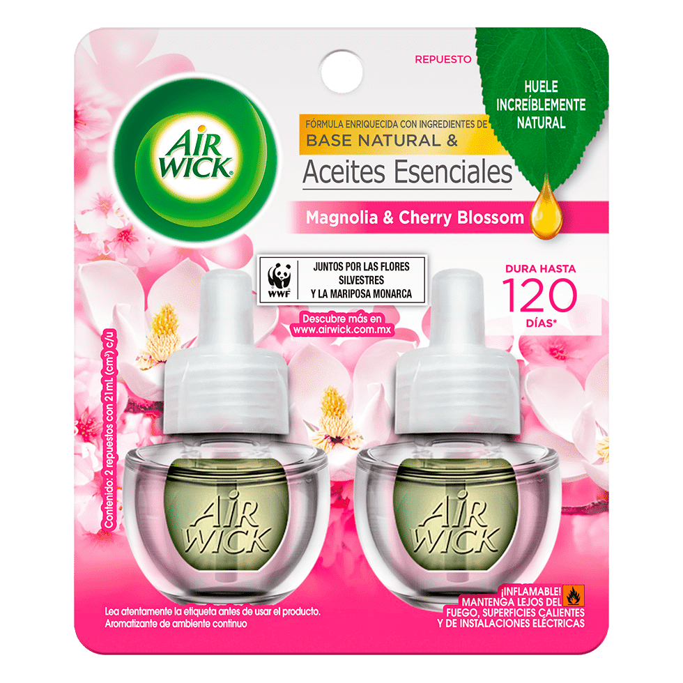 AIR WICK® AROMTAIZANTE DE AMBIENTE CONTINUO MAGNOLIA & CHERRY BLOSSOM 2 REPUESTOS 20 ML C/U