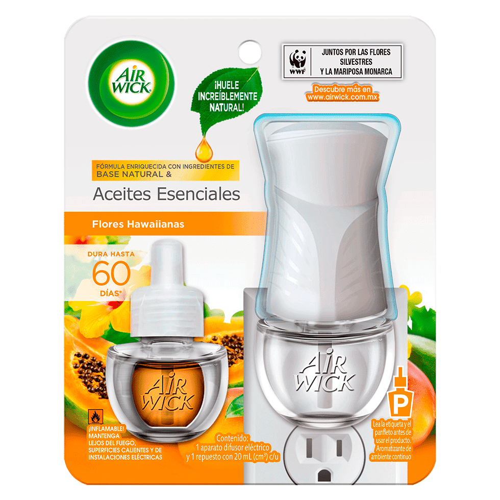 AIR WICK® AROMATIZANTE DE AMBIENTE CONTINUO FLORES  HAWAIIANAS 1 APARATO DIFUSOR Y UN REPUESTO DE 20 mL