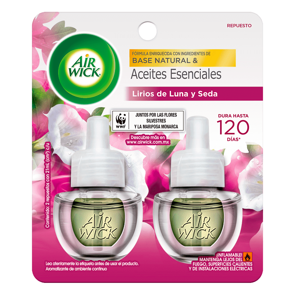 AIR WICK® AROMATIZANTE DE AMBIENTE CONTINUO LIRIOS DE LUNA Y SEDA 2 REPUESTOS 20 ML C/U