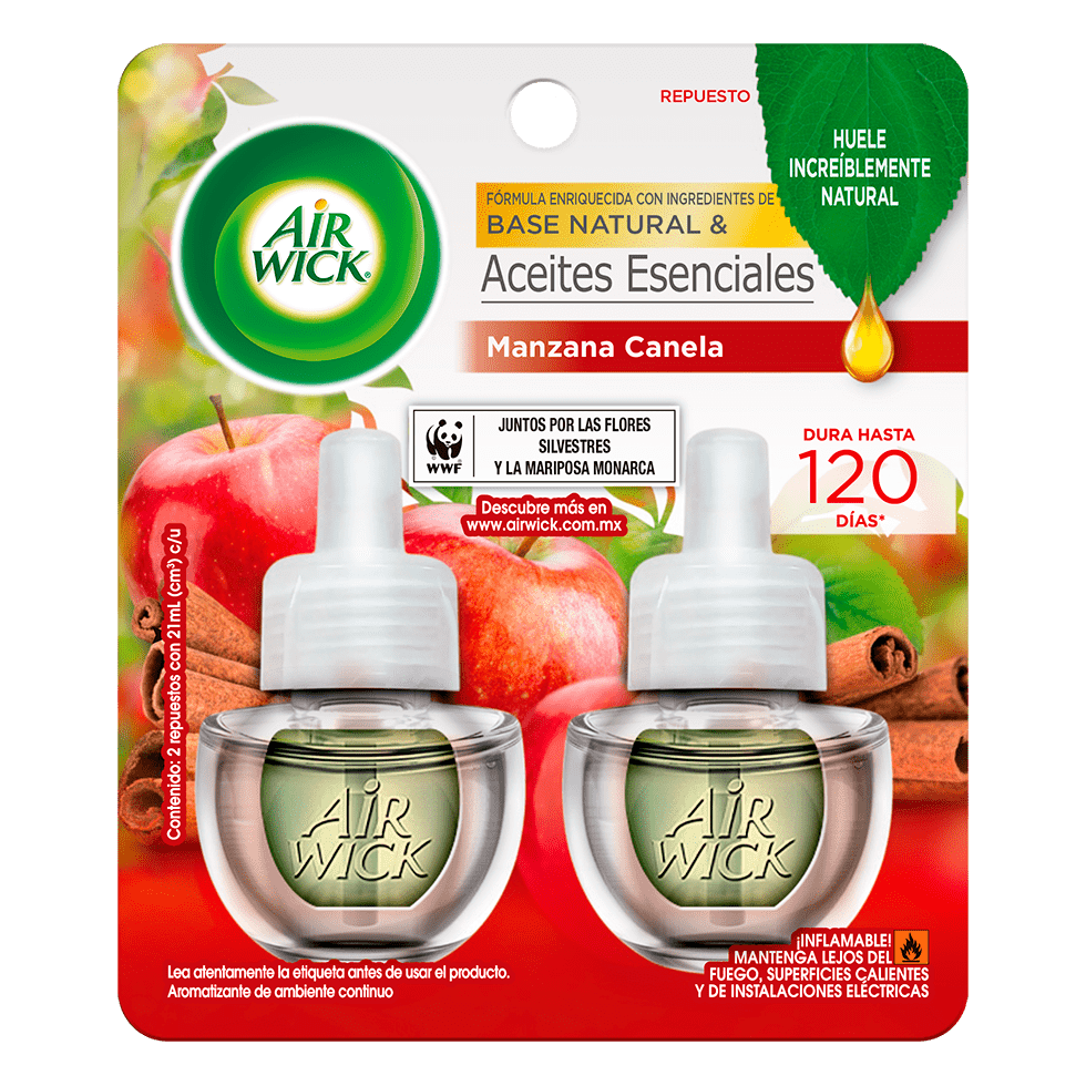 AIR WICK® AROMATIZANTE DE AMBIENTE CONTINUO MANZANA CANELA 2 REPUESTOS 20 ML C/U