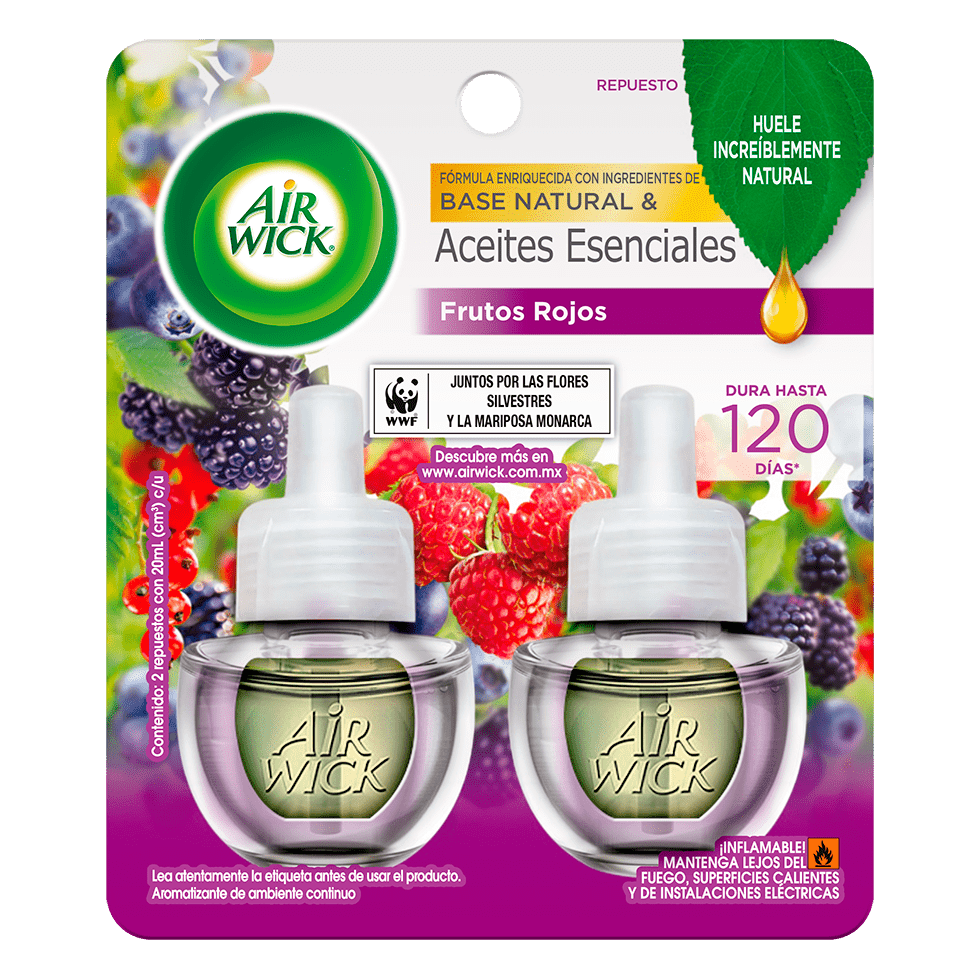 AIR WICK® AROMTAIZANTE DE AMBIENTE CONTINUO FRUTOS ROJOS 2 REPUESTOS 20 ML C/U