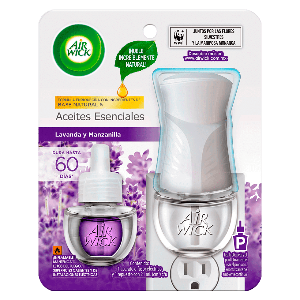 AIR WICK® AROMTAIZANTE DE AMBIENTE CONTINUO LAVANDA Y MANZANILLA 1 APARATO DIFUSTOR ELÉCTRICO Y 1 REPUESTO