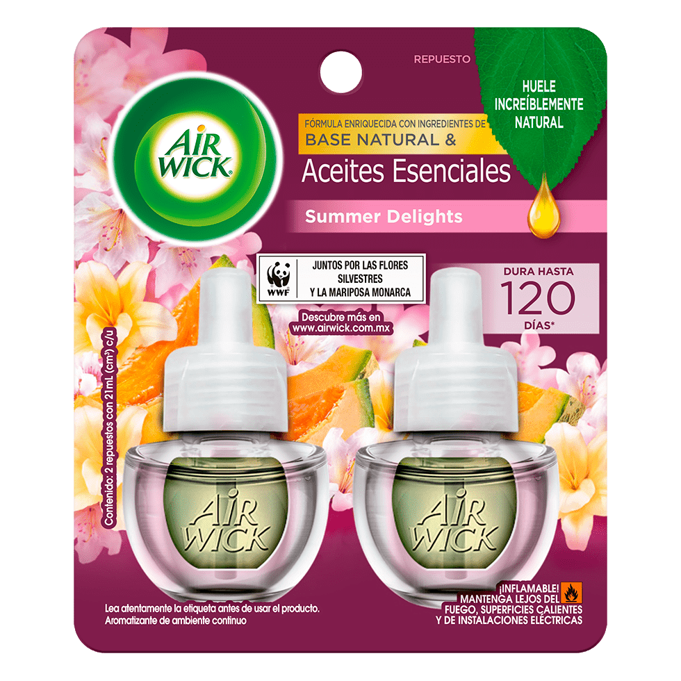 AIR WICK® AROMATIZANTE DE AMBIENTE CONTINUO SUMMER DELIGHTS 2 REPUESTOS 20 ML C/U