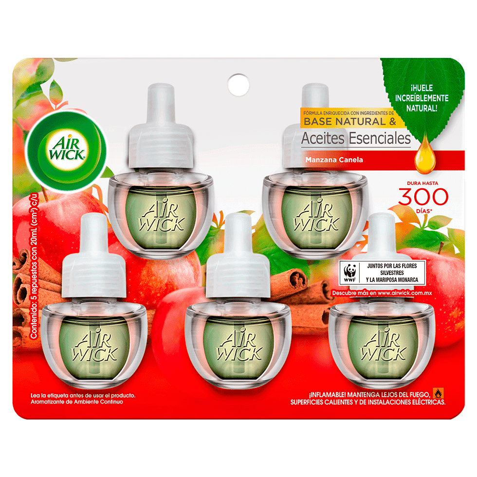 AIR WICK® AROMATIZANTE DE AMBIENTE CONTINUO MANZANA CANELA 5 REPUESTOS 20 ML C/U