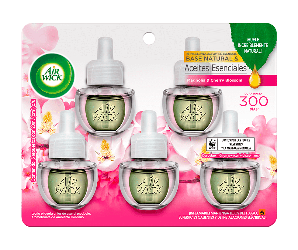 AIR WICK® AROMATIZANTE DE AMBIENTE CONTINUO MAGNOLIA & CHERRY BLOSSOM 5 REPUESTOS 20 ML C/U