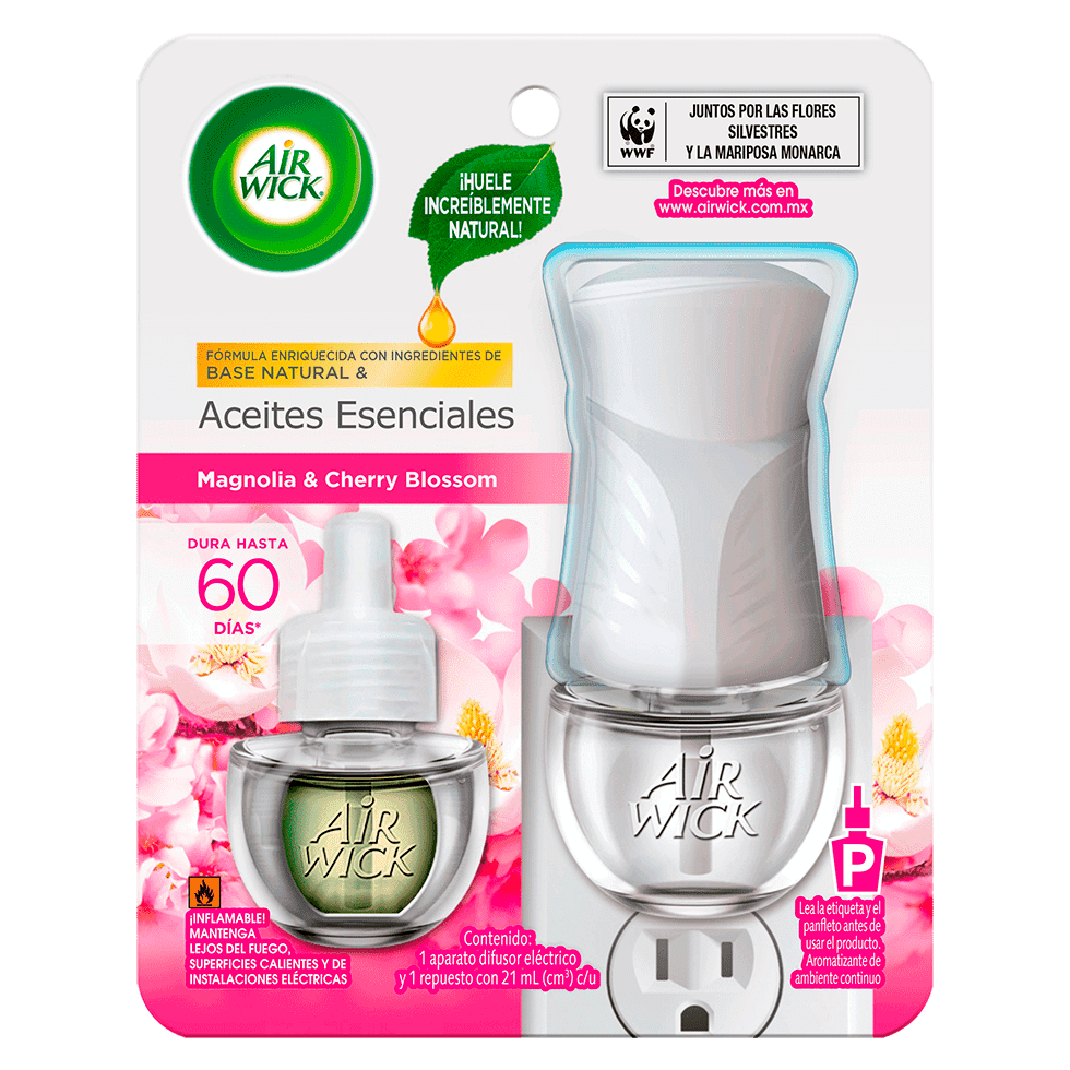 AIR WICK® AROMATIZANTE DE AMBIENTE CONTINUO MAGNOLIA & CHERRY BLOSSOM 1 APARATO DIFUSOR ELÉCTRICO Y 1 REPUESTO