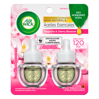 AIR WICK AROMATIZANTE DE AMBIENTE CONTINUO MAGNOLIA & CHERRY BLOSSOM, 2 REPUESTOS DE 20 mL C/U