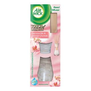 AIR WICK REED DIFFUSER AROMATIZANTE DE AMBIENTE PRECIOUS SILK & ORIENTAL ORCHIDS, 6 VARITAS DE RATAN Y 50 mL DE AROMATIZANTE