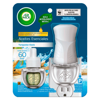 AIR WICK AROMATIZANTE DE AMBIENTE CONTINUO TURQUOISE OASIS, APARATO DIFUSOR ELECTRICO Y REPUESTO DE 20 mL