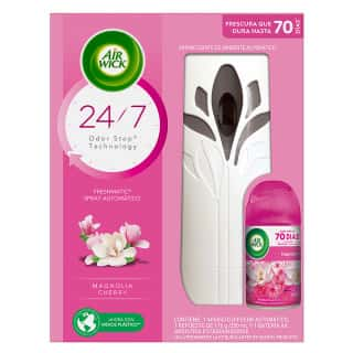 AIR WICK FRESHMATIC AROMATIZANTE DE AMBIENTE AUTOMATICO MAGNOLIA CHERRY, APARATO DIFUSOR AUTOMATICO Y REPUESTO DE 250 mL