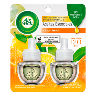 AIR WICK AROMATIZANTE DE AMBIENTE CONTINUO CITRUS PUNCH 2 REPUESTOS DE 20 mL