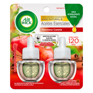 AIR WICK AROMATIZANTE DE AMBIENTE CONTINUO MANZANA CANELA, 2 REPUESTOS DE 20 mL C/U (1)